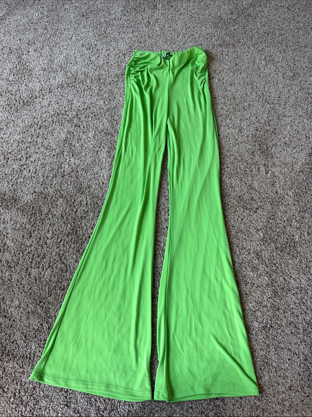 Zara Neon Green High-Waist Flared Leggings